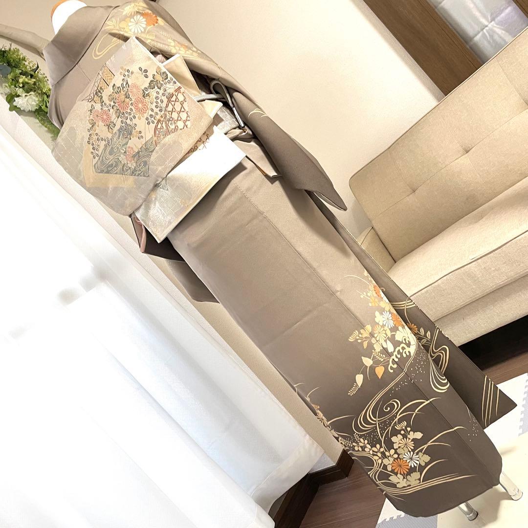 グレージュ 刺繍 4点 フルセット 訪問着 入学式 卒業式 入園式 春 秋 冬