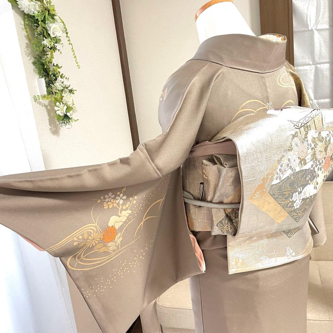 グレージュ 刺繍 4点 フルセット 訪問着 入学式 卒業式 入園式 春 秋 冬