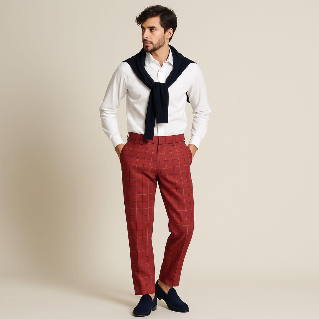 【PEARLY GATES】赤チェック柄ゴルフパンツ LL