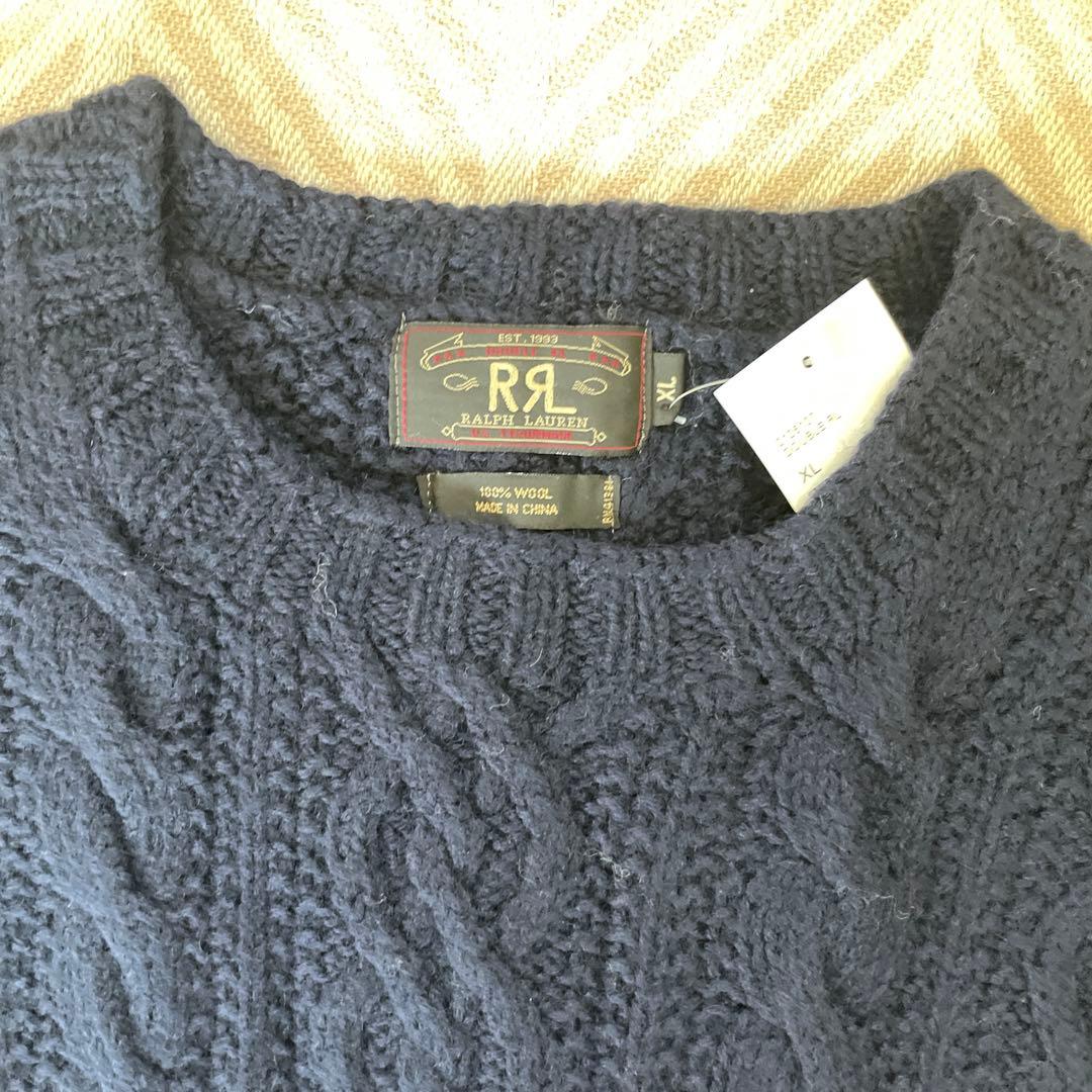 新品未使用 デッドストック RRL 三つ星 ケーブルニット XL ネイビー