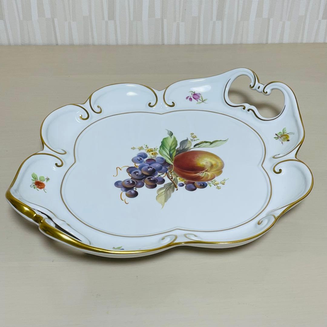 大型 Meissen マイセン フルーツ オーバルプレート 持ち手付き 飾り皿