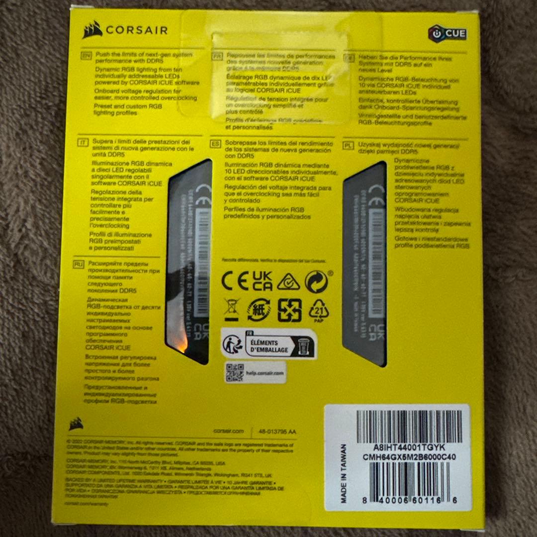 メモリー DDR5 64GB 6000MHz CL40-40-40 RGB