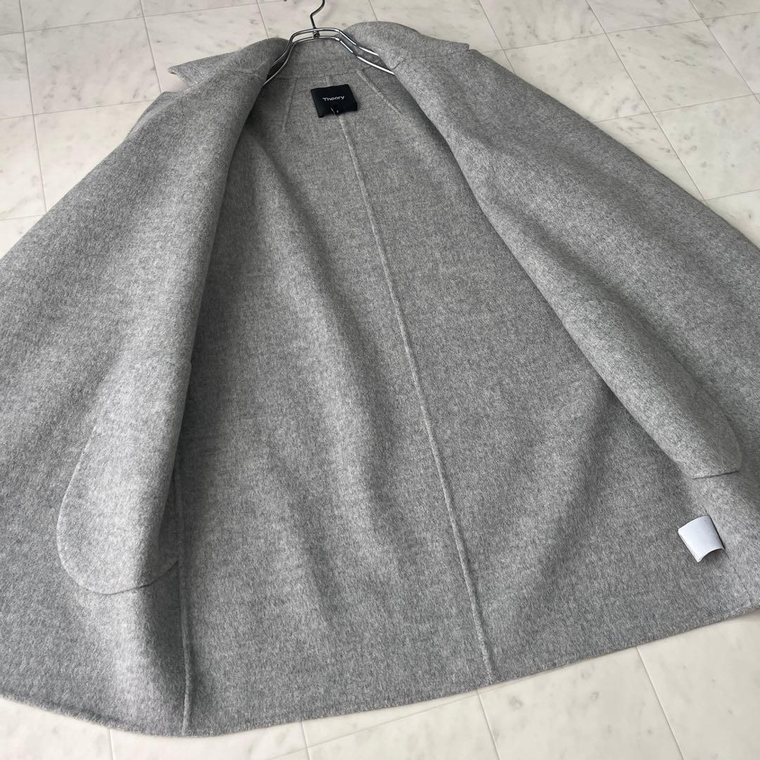 美品♡セオリー カシミア混 ダブルフェイス リバーコート グレー S