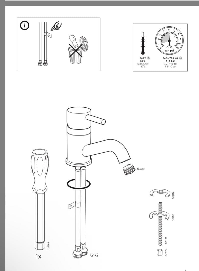 新品5個セットPILKÅN 洗面台用混合栓 クロムメッキ