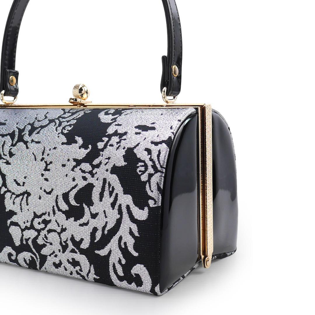 草履バッグセット 帯地 振袖 成人式 結婚 留袖 黒 銀 uzouri114-2