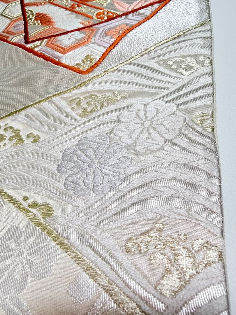 高級 袋帯 正絹 六通柄 香織袋帯 シルバー ホワイト 唐織 かるた遊び 訪問着