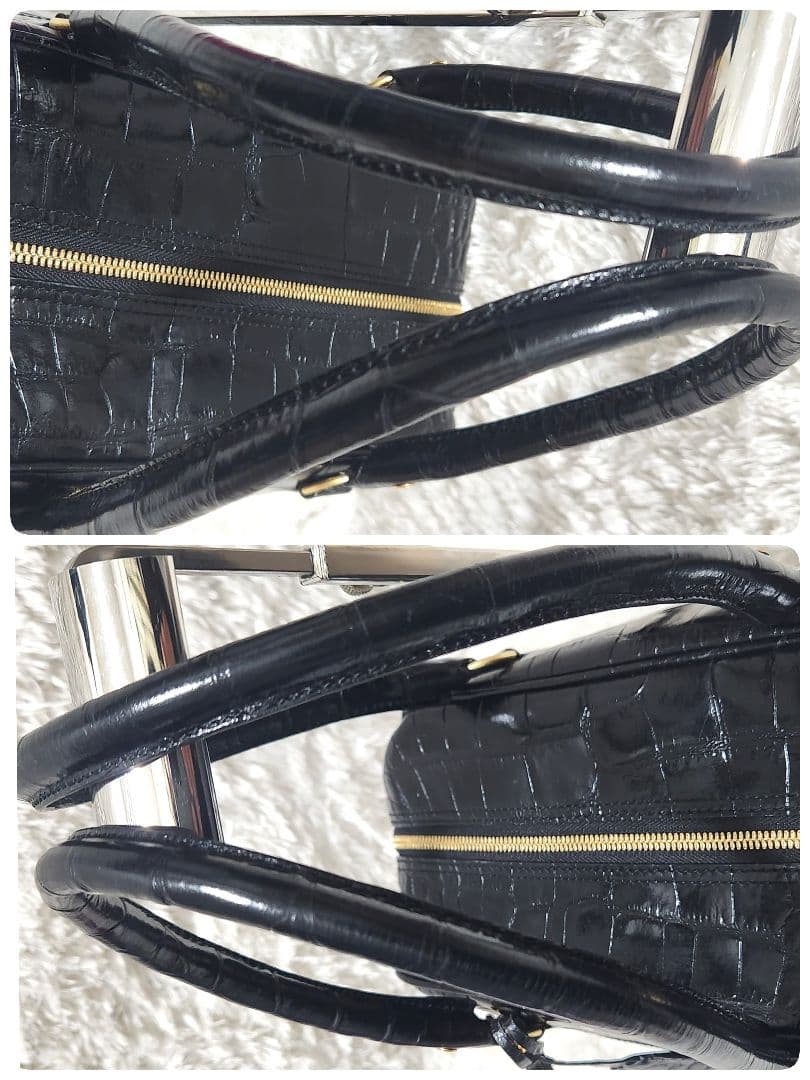 南京錠 クロコ 型押し ミニボストンバッグ ブラック J&M DAVIDSON