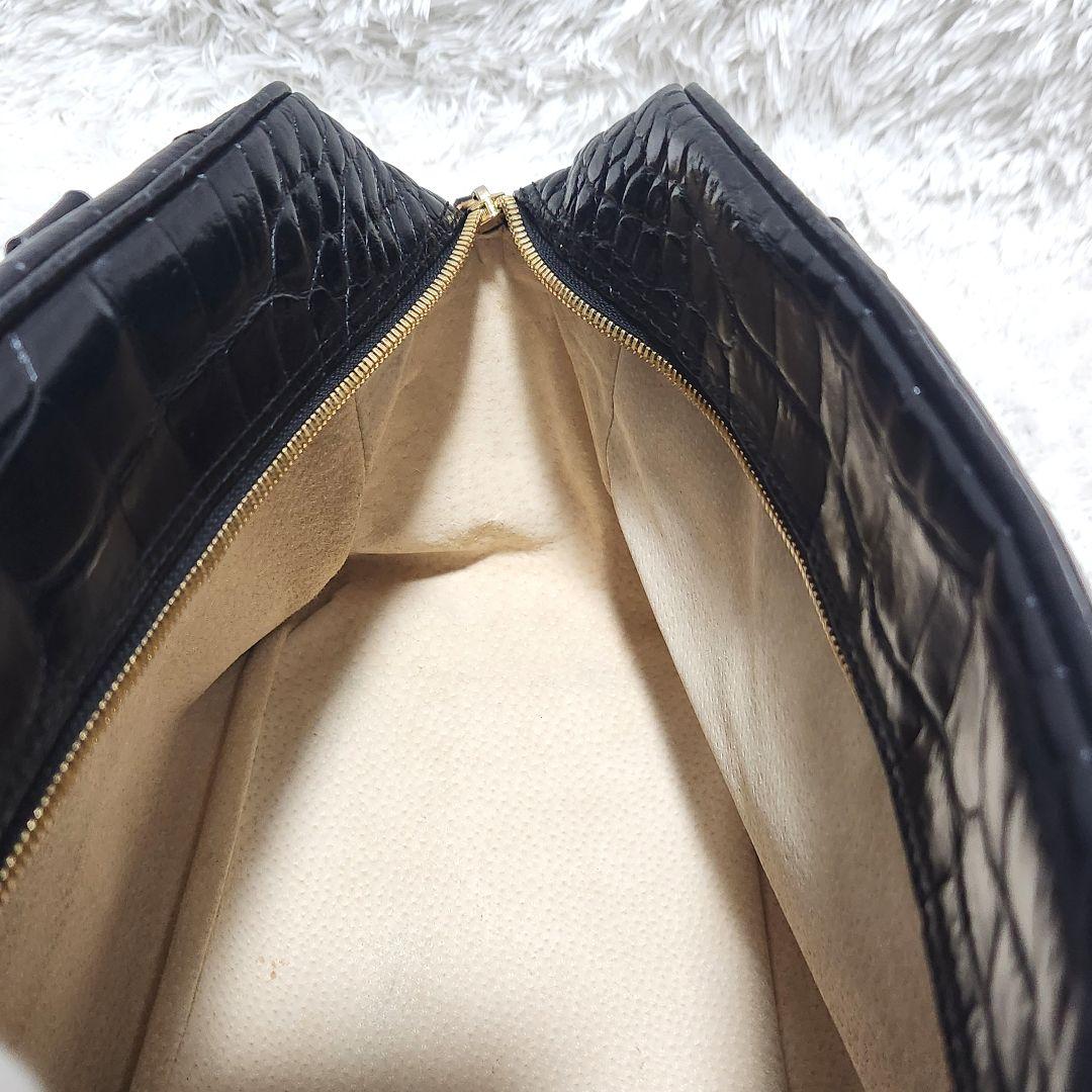 南京錠 クロコ 型押し ミニボストンバッグ ブラック J&M DAVIDSON