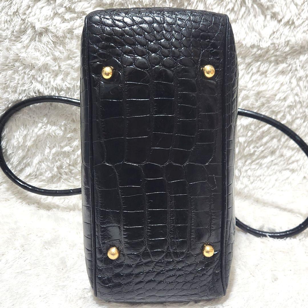 南京錠 クロコ 型押し ミニボストンバッグ ブラック J&M DAVIDSON