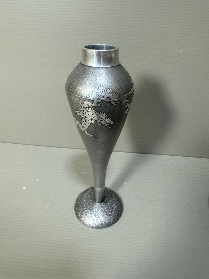 2297 薩摩錫器 岩切美巧堂 花入れ1客　盃1客