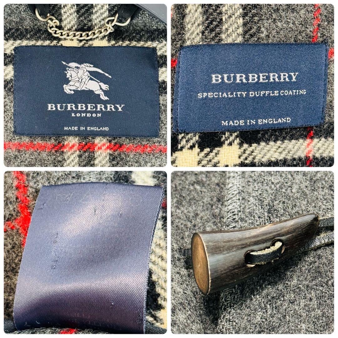 【XL相当】バーバリーロンドン　ダッフルコート　ノバチェック　グレー　英国製