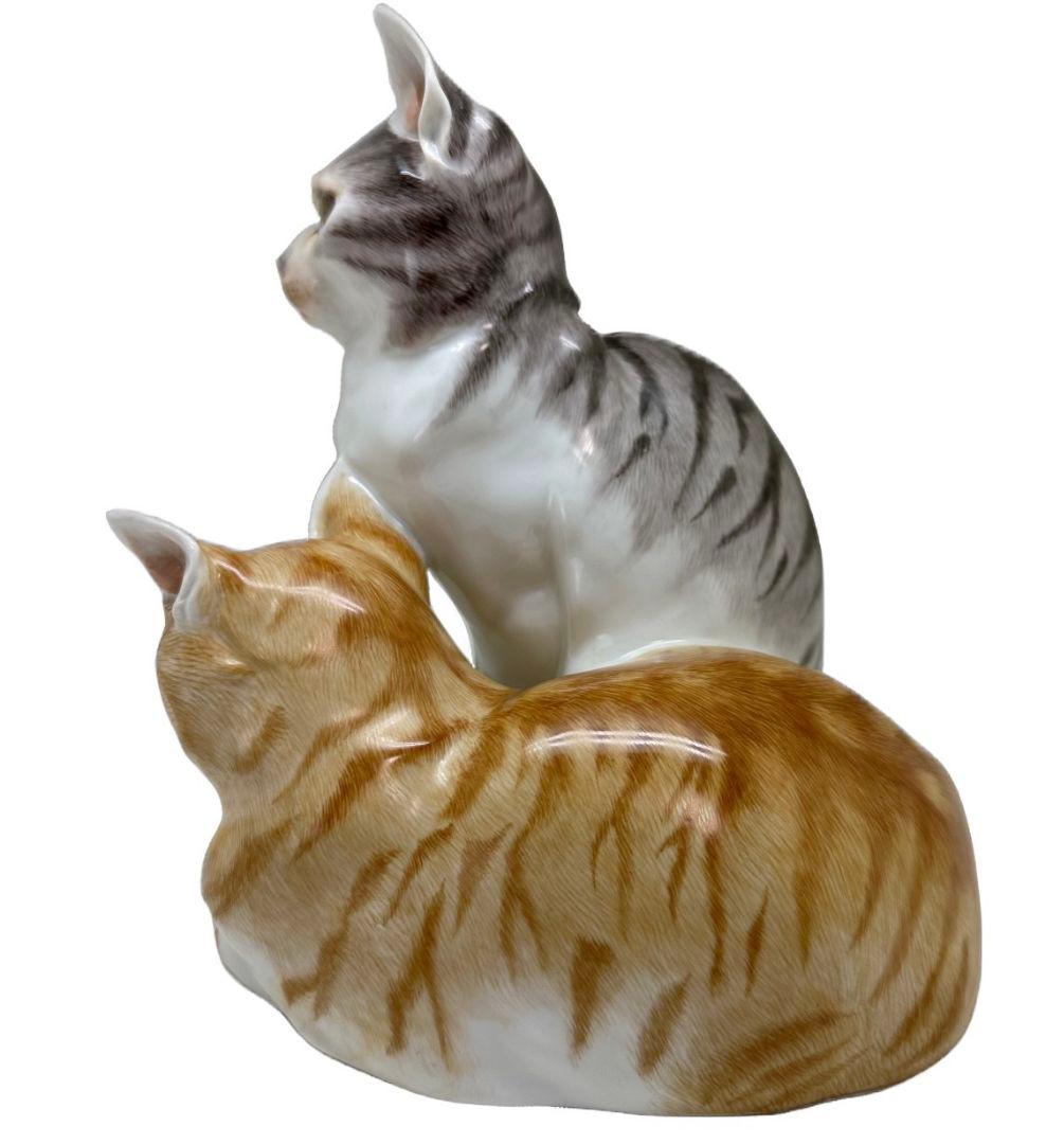 マイセン　二匹の猫　フィギュリン　陶器置物　オットー・ピルツ　アール・ヌーヴォー