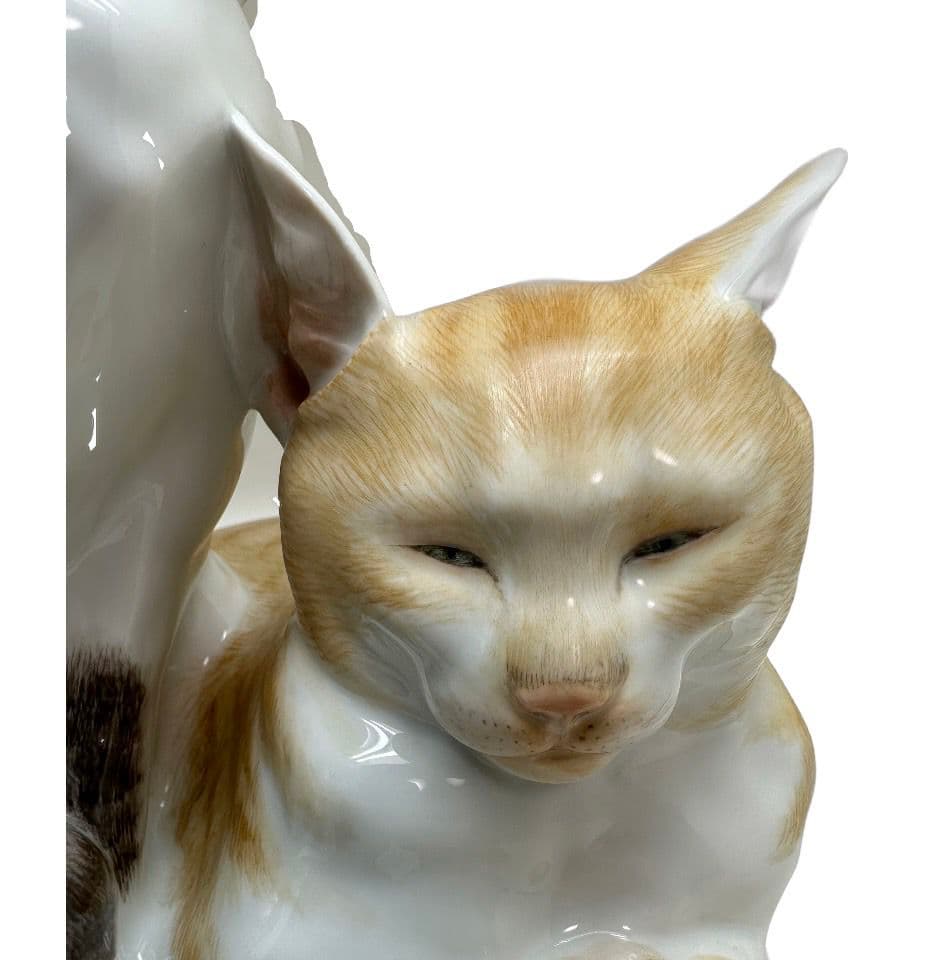 マイセン　二匹の猫　フィギュリン　陶器置物　オットー・ピルツ　アール・ヌーヴォー