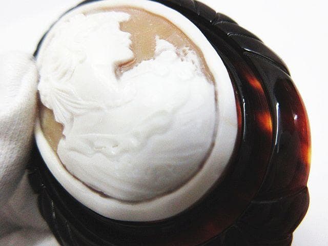 ヴィンテージ K18 べっ甲 カメオ ブローチ ペンダントトップ アクセサリー