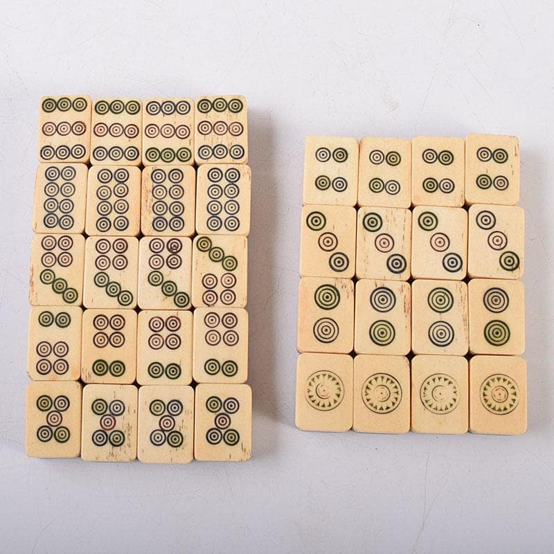 中国　竹嵌　骨牌　背竹牌　麻雀牌　木箱付　V　8014