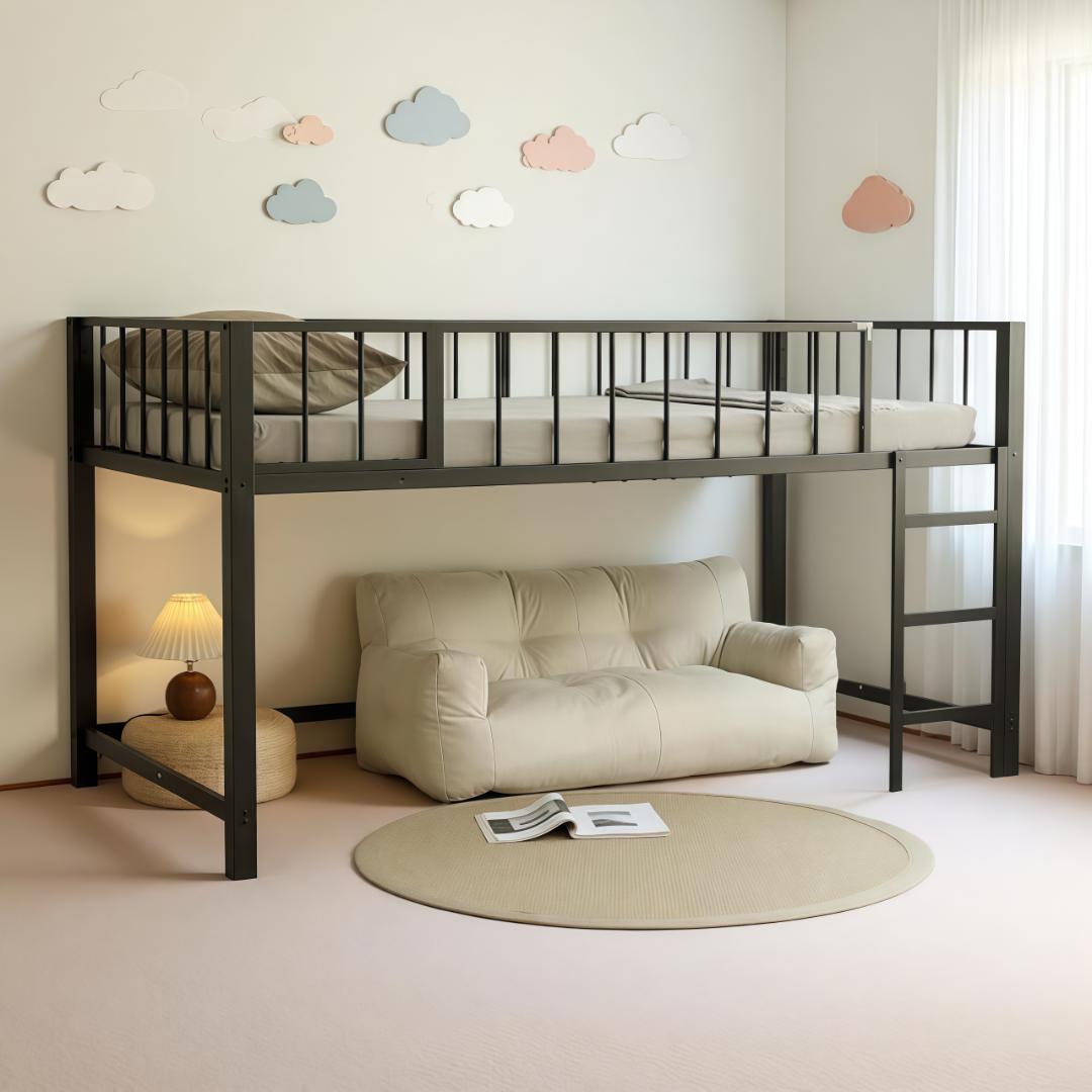 赤字価格！ 高110ロフトベッド子供ベッド シングル下収納 省スペースBLACK