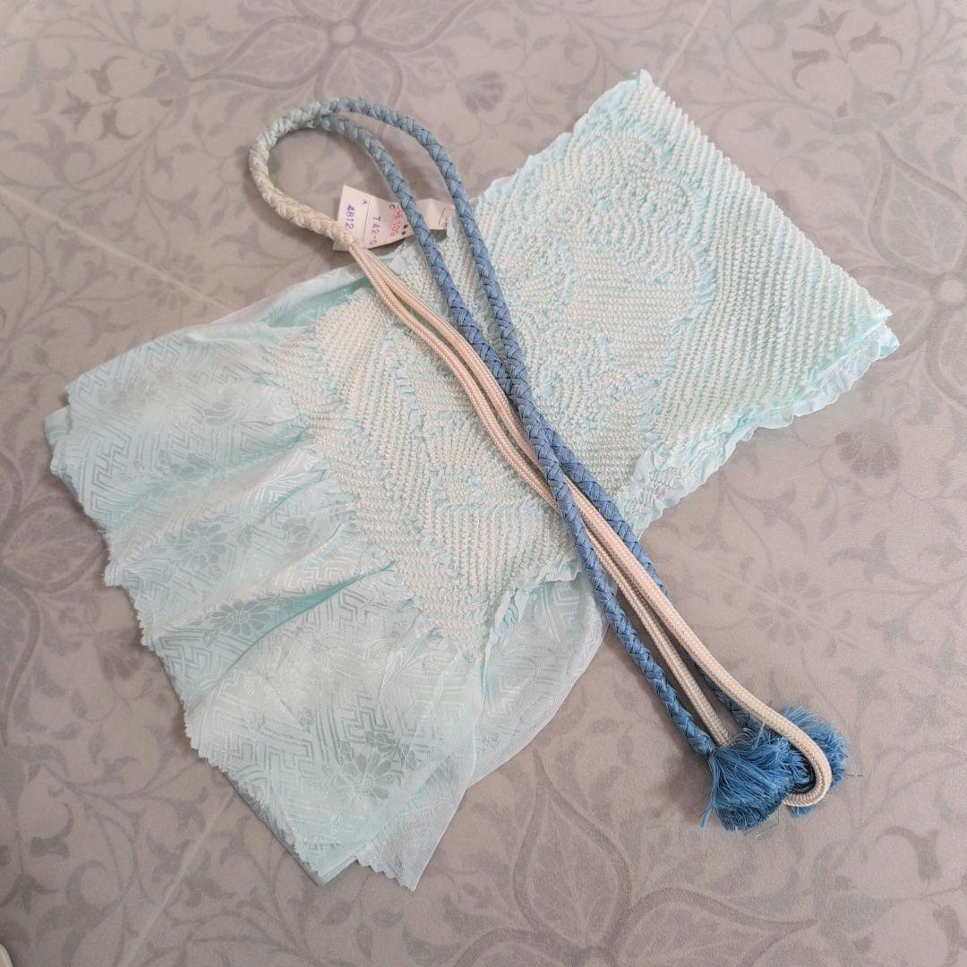 小紋　フルセット　着物　正絹　グレー水色地　鳥　花　彩　バチ衿　着物生活　E1