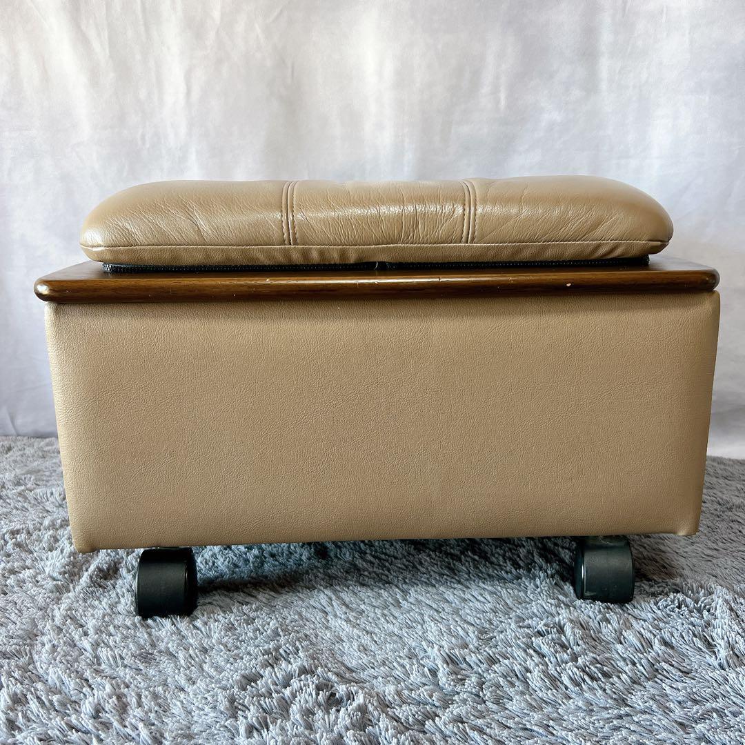 美品★カリモク 本革 レザー オットマン スツール 収納 キャスター付 2WAY