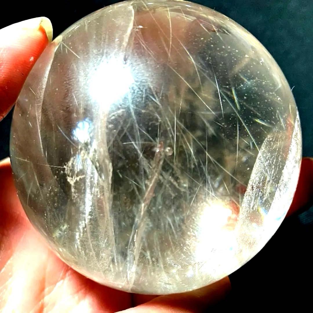 超大玉　62mm 虹入りゴールドルチルクォーツ　丸玉　スフィア　金針水晶