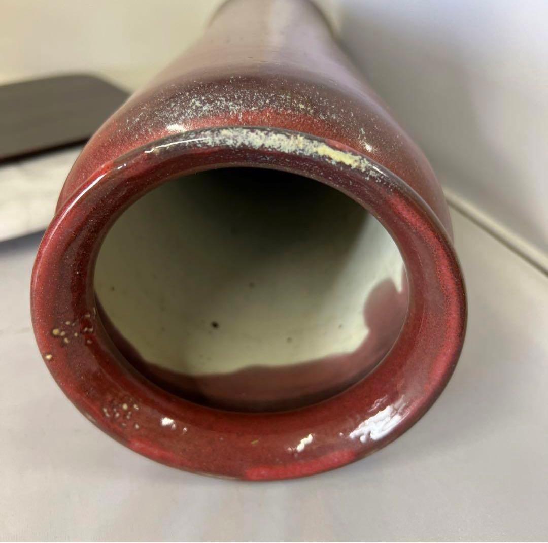 【希少品】時代物　赤珊瑚釉鈞窯大花瓶　古美術y206