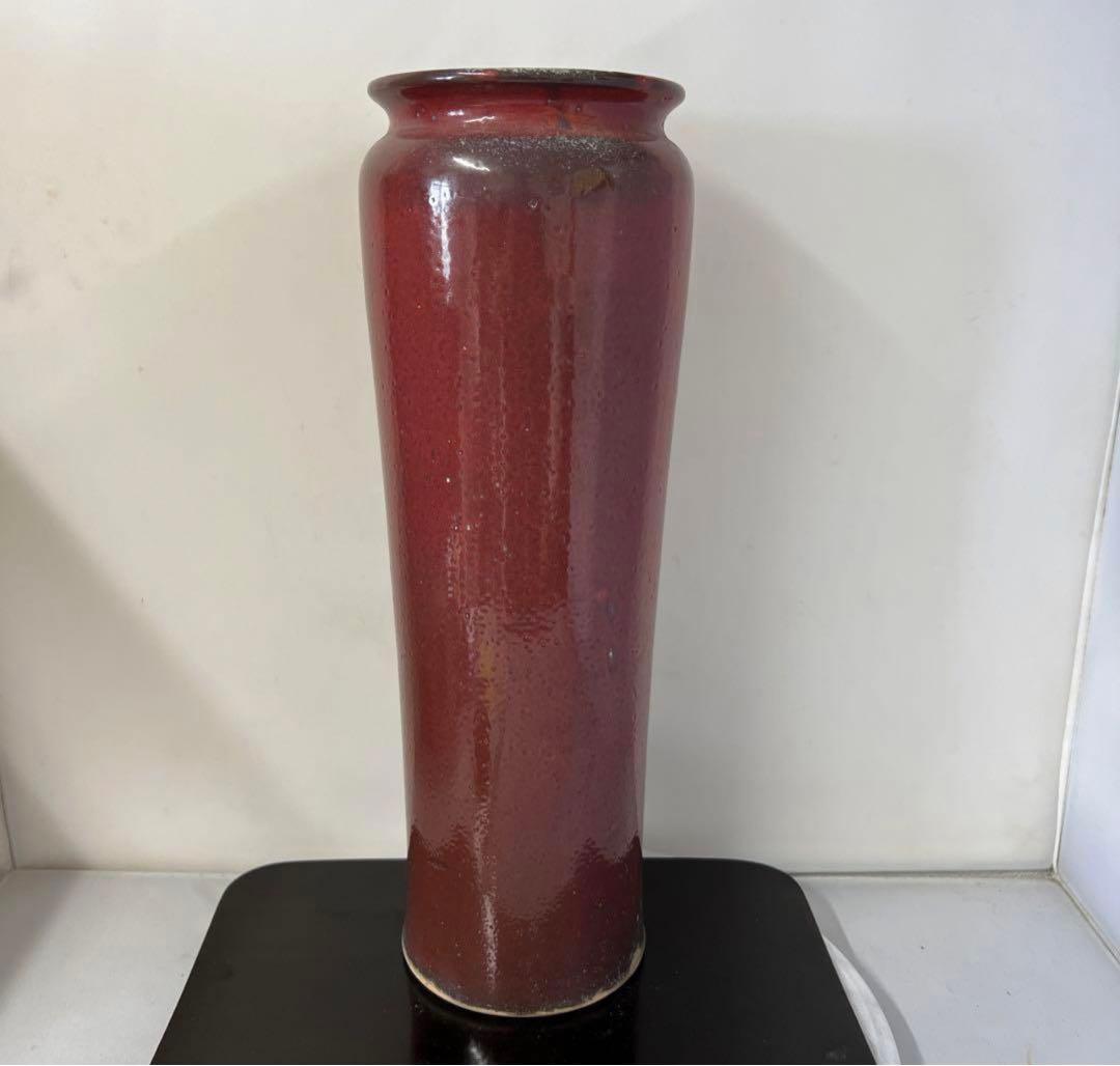 【希少品】時代物　赤珊瑚釉鈞窯大花瓶　古美術y206