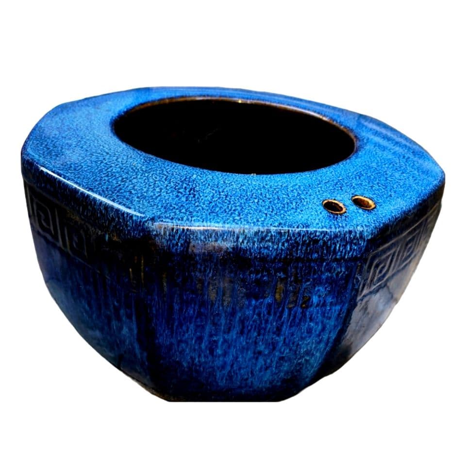 美しい 青色 八角形 陶器 火鉢 鉢カバー 花瓶 器 水槽