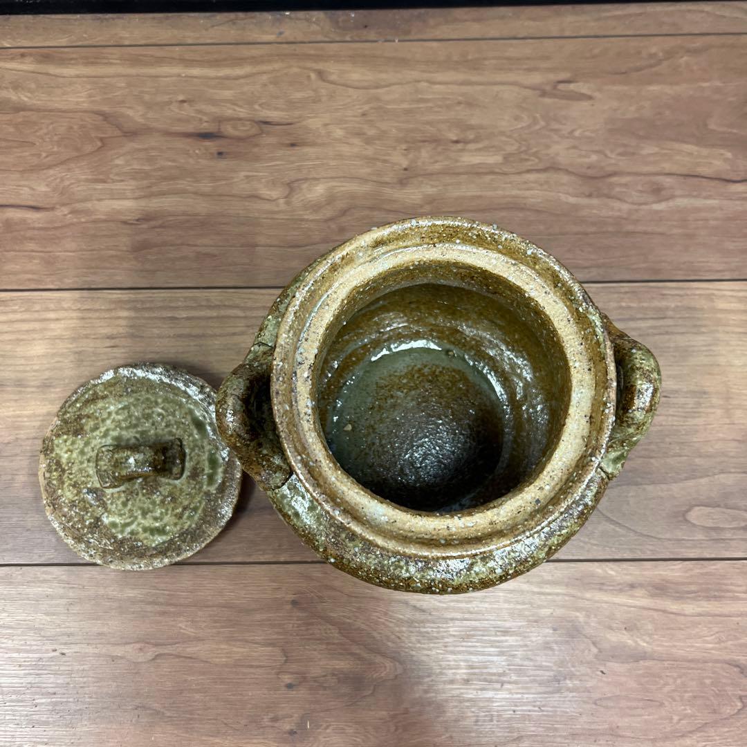 陶器製 蓋付き水差し 緑茶色