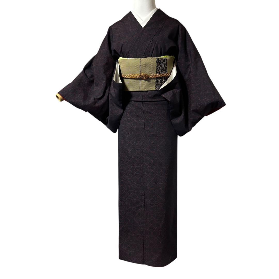 正絹 紬　信州紬風・ぜんまい紬風　幾何学文様 創作紬　フルセット　専門店