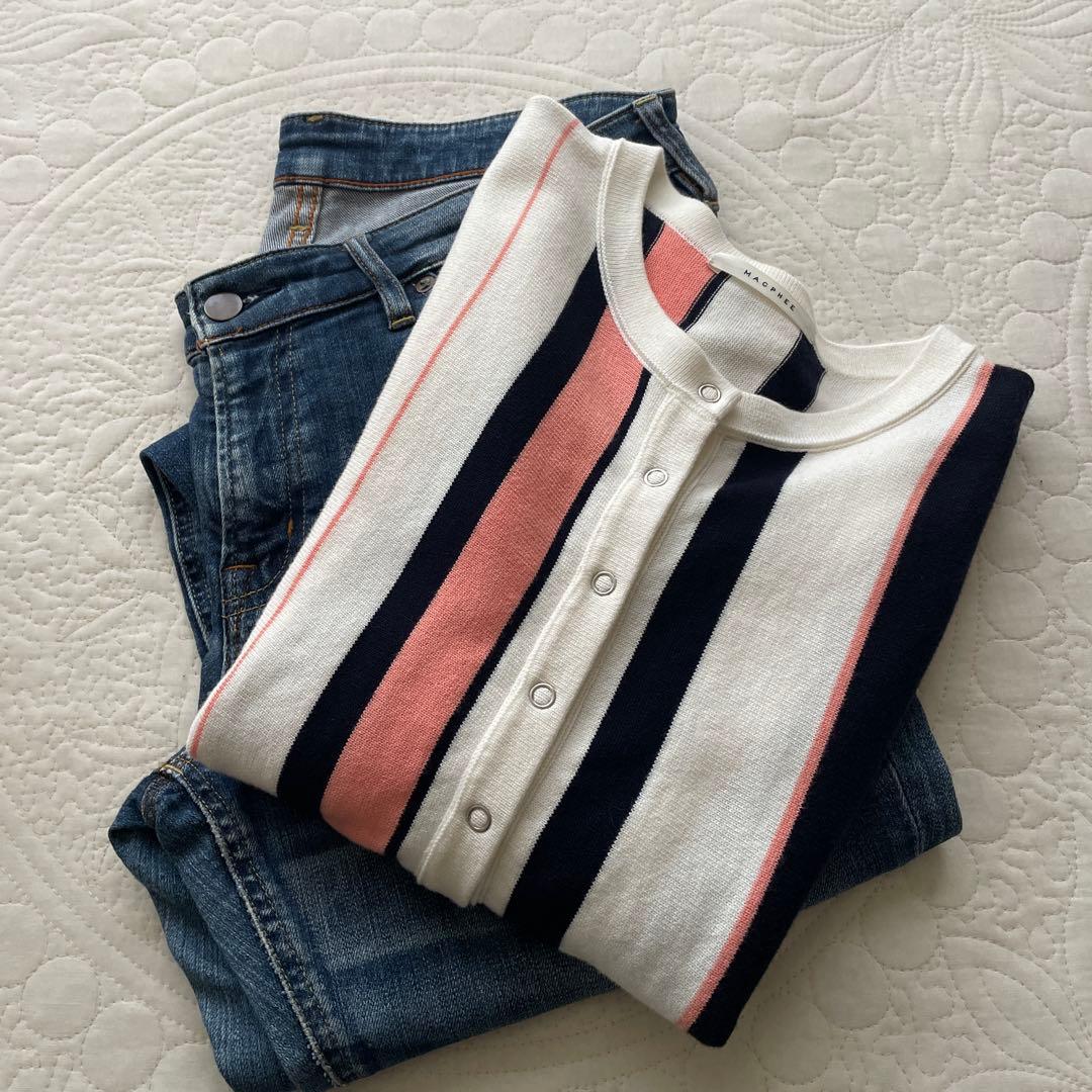 未使用　MACPHEE コットン100%クルーネックスナップカーディガン