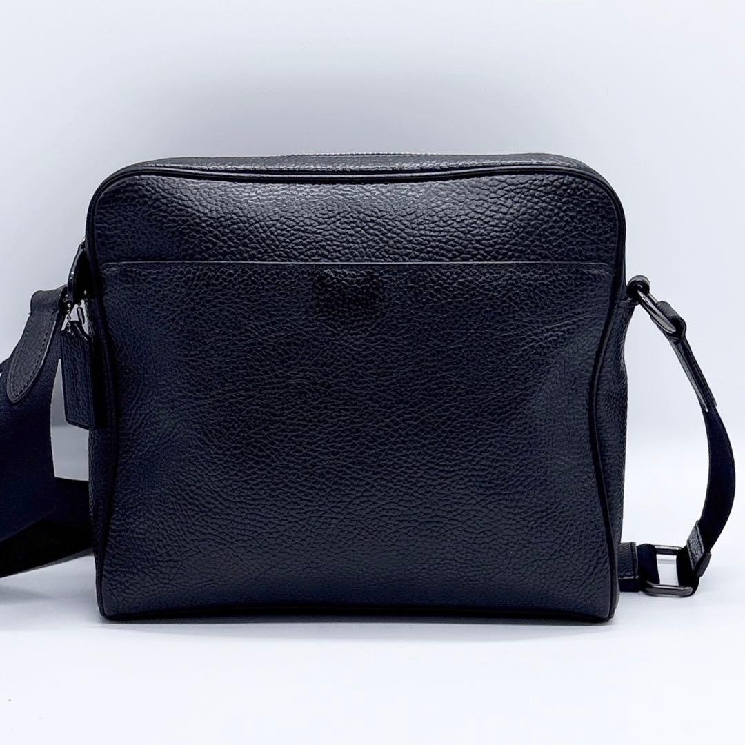 美品✨コーチ ショルダーバッグ チャールズ シボ革 シルバー金具 ブラック