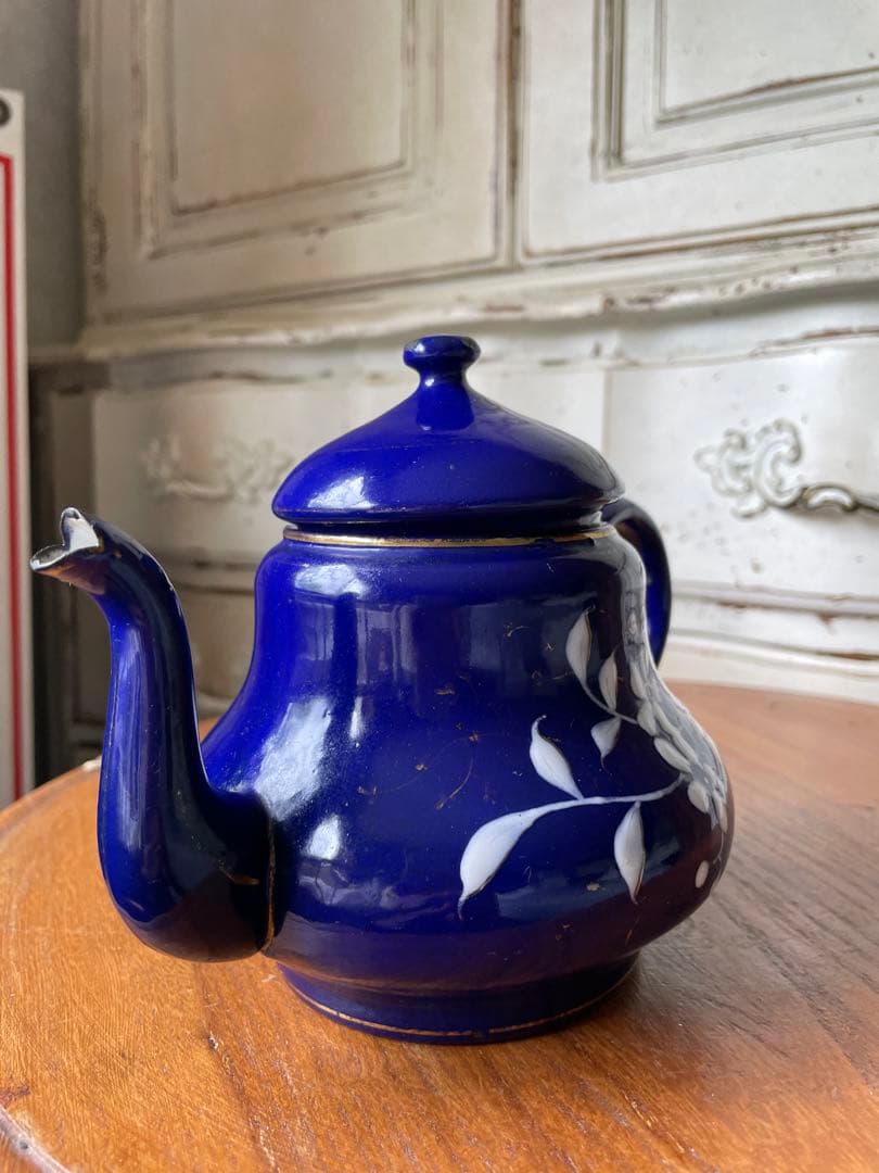 フランス　アンティーク　ホーロー　ティー　ポット　コーヒー　ポット　手書き　レア