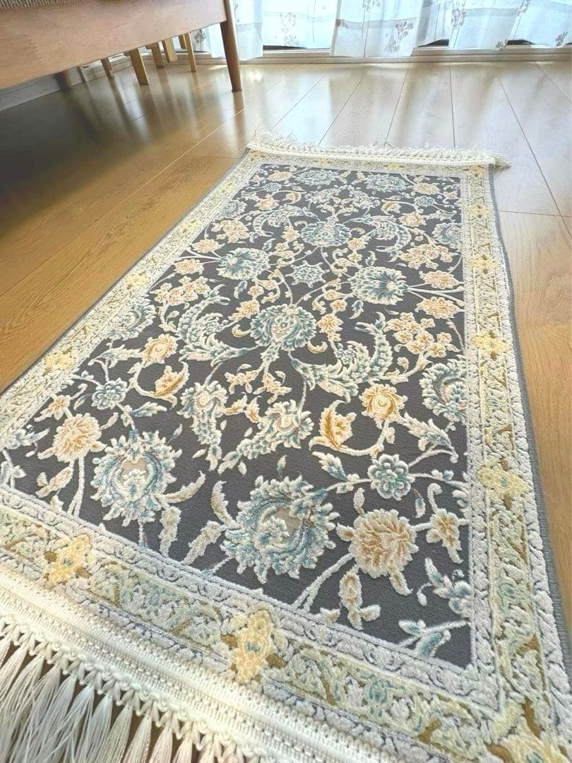 ①新品未使用★ ペルシャ絨毯 カシャーン産 ウィルトン織 シルク マット ラグ