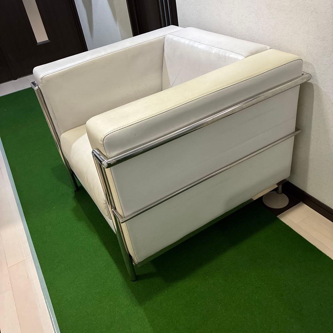 ホワイトレザー風 1人掛けソファ