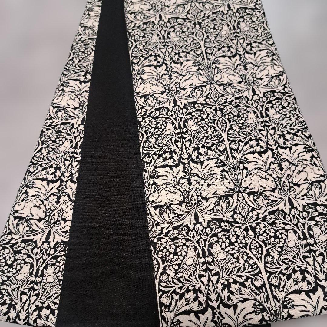 半幅帯　長尺　ウィリアムモリス　兄弟うさぎ　ブラックベース×国産コットンリネン