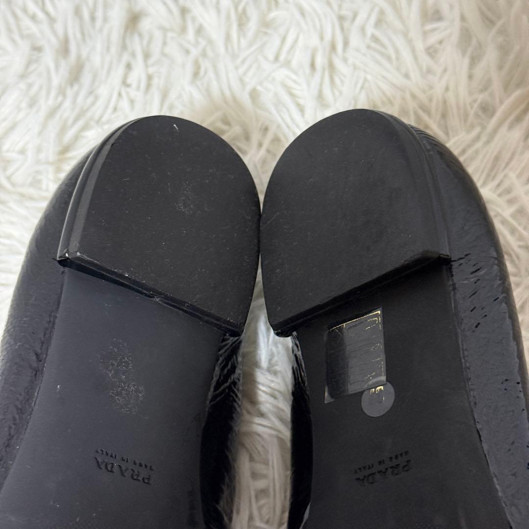 極美品✨PRADA プラダ　リボンパンプス　フラットパンプス　ブラック　37