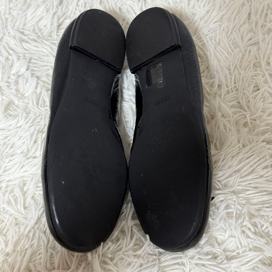 極美品✨PRADA プラダ　リボンパンプス　フラットパンプス　ブラック　37