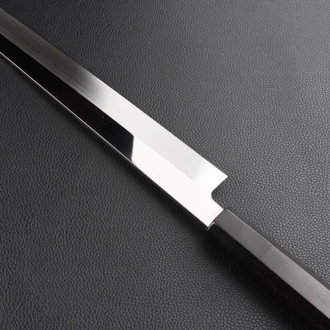 10825切付柳刃包丁 尺三刺身包丁鏡面仕上げ 刃は究極の切れ味黒檀黒水牛八角柄