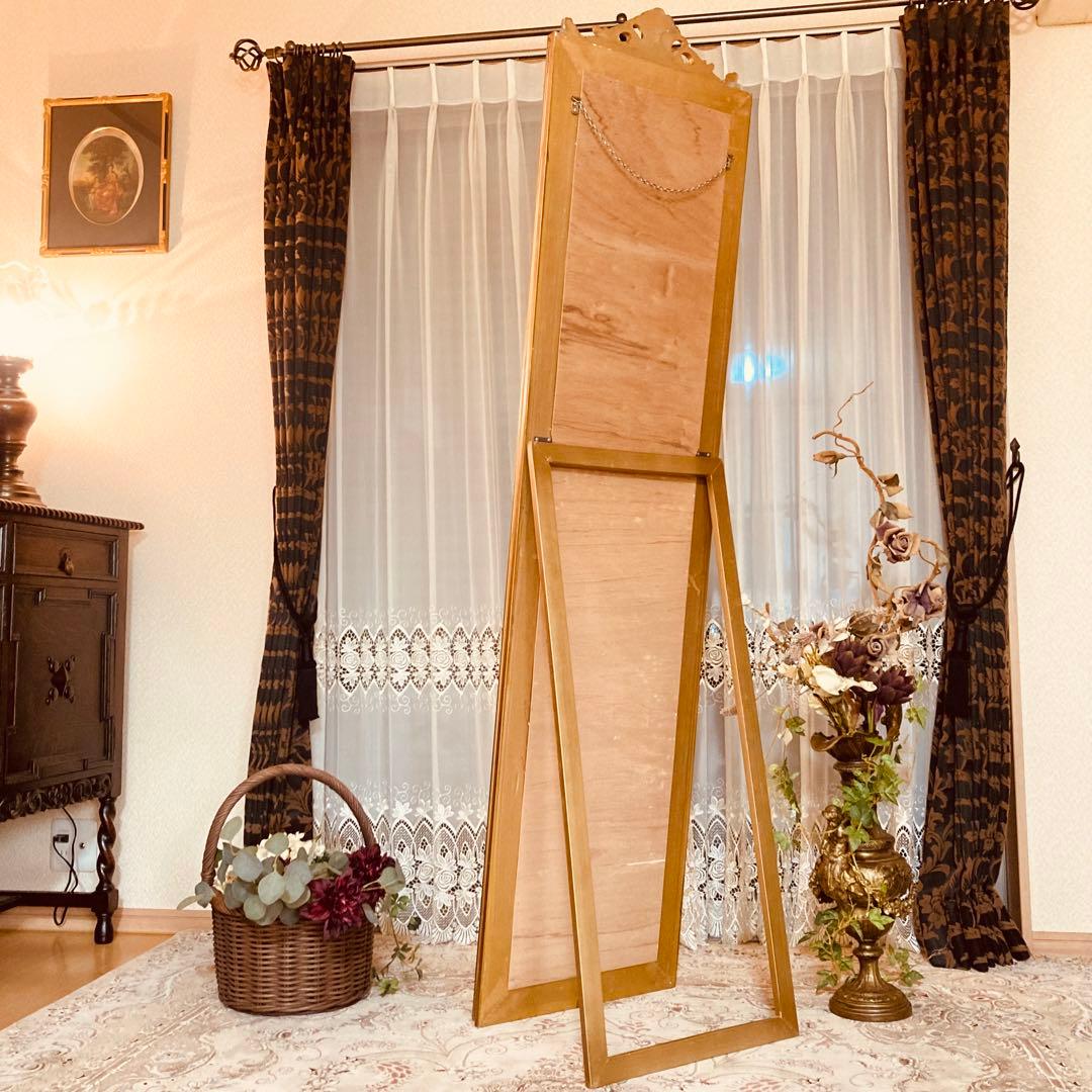 ロココ調　アンティーク　スタンドミラー　姿見　壁掛けミラー　イタリア輸入家具