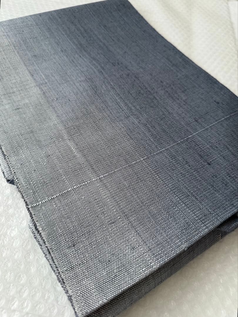 N34 美品 手織り真綿紬 万寿菊模様織出し 正絹 名古屋帯 ブルーグレー 暈し