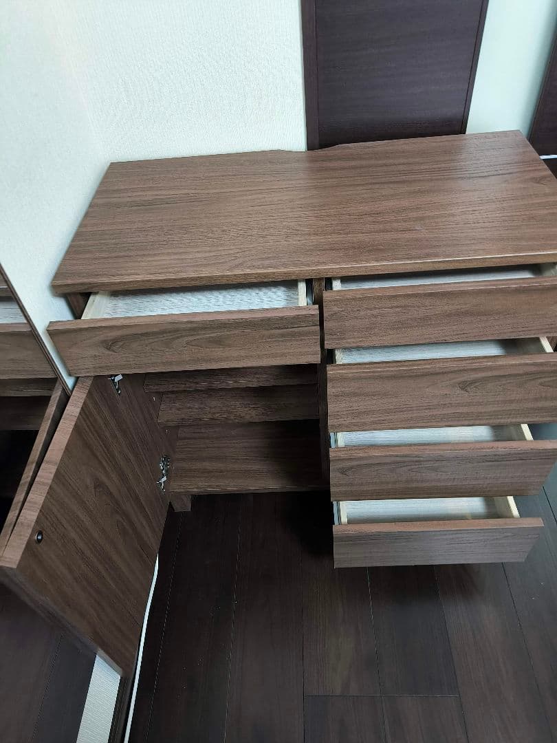 木製ラック ブラウン 5引き出し 扉付き