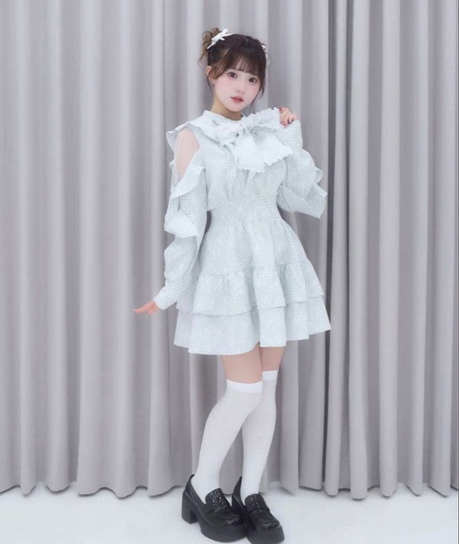 meltie めろいティアードミニワンピース ライトブルー