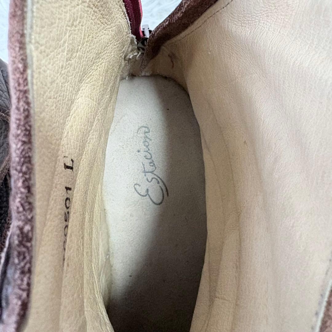 Estacion エスタシオン 本革リボンモチーフショートブーツ ブラウン L