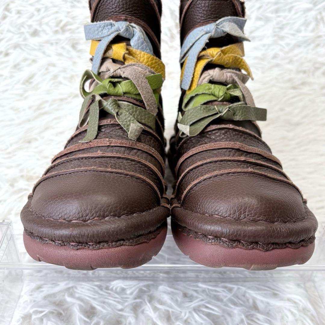 Estacion エスタシオン 本革リボンモチーフショートブーツ ブラウン L