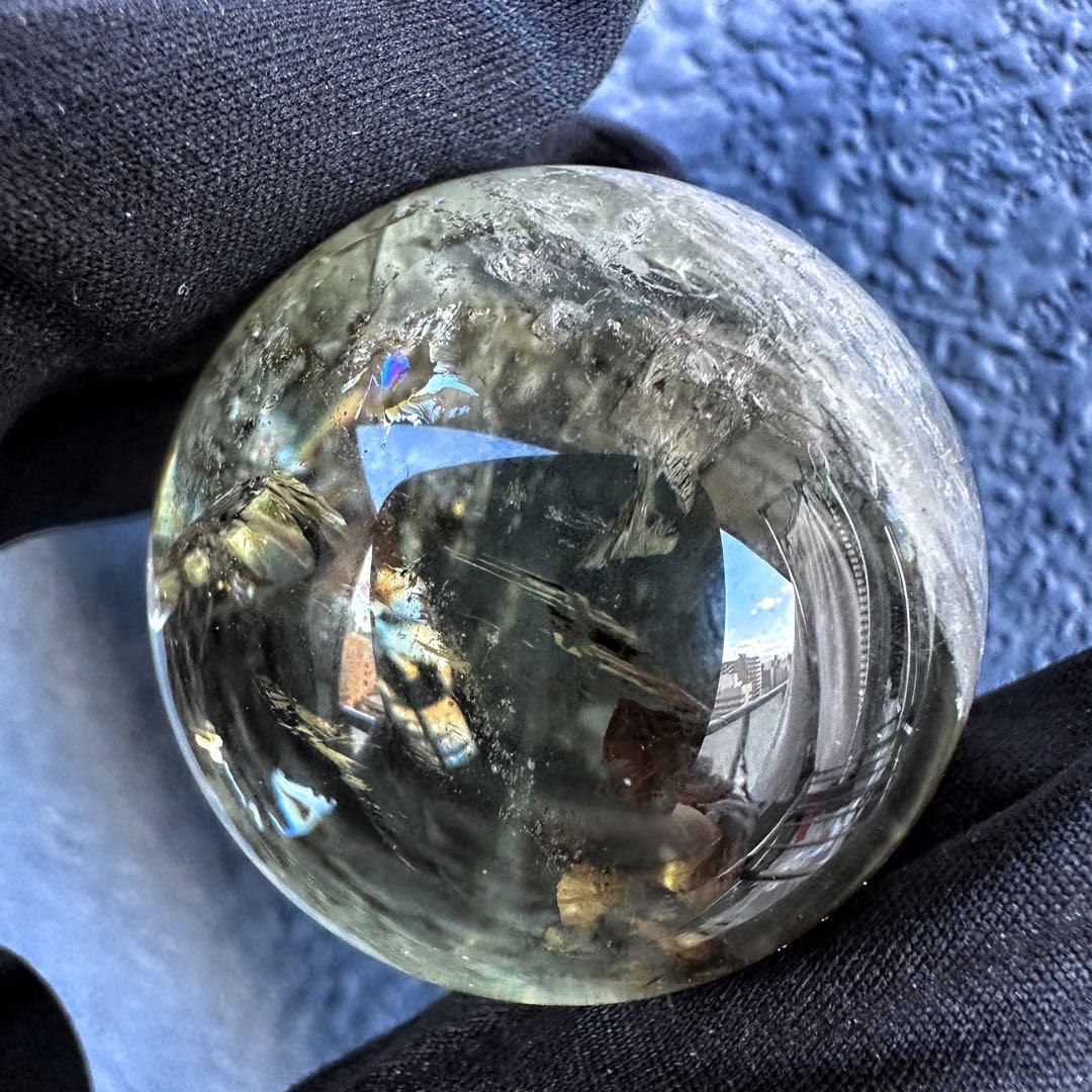 【開運 魔除】レインボースモーキーシトリン ブルーエンジェルラダー丸玉A1317