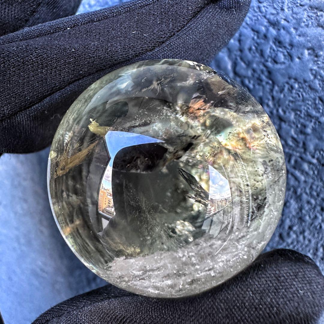 【開運 魔除】レインボースモーキーシトリン ブルーエンジェルラダー丸玉A1317