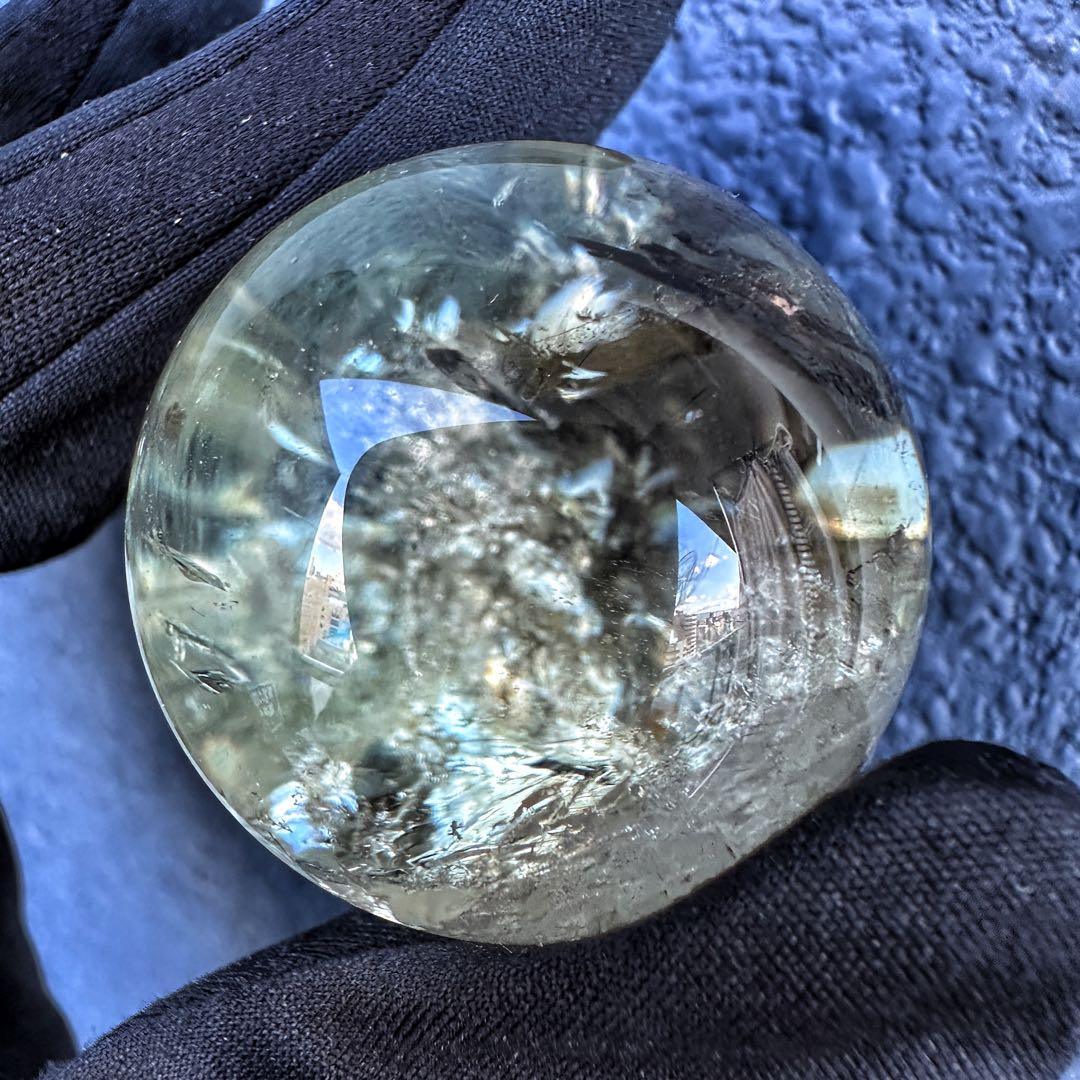 【開運 魔除】レインボースモーキーシトリン ブルーエンジェルラダー丸玉A1317