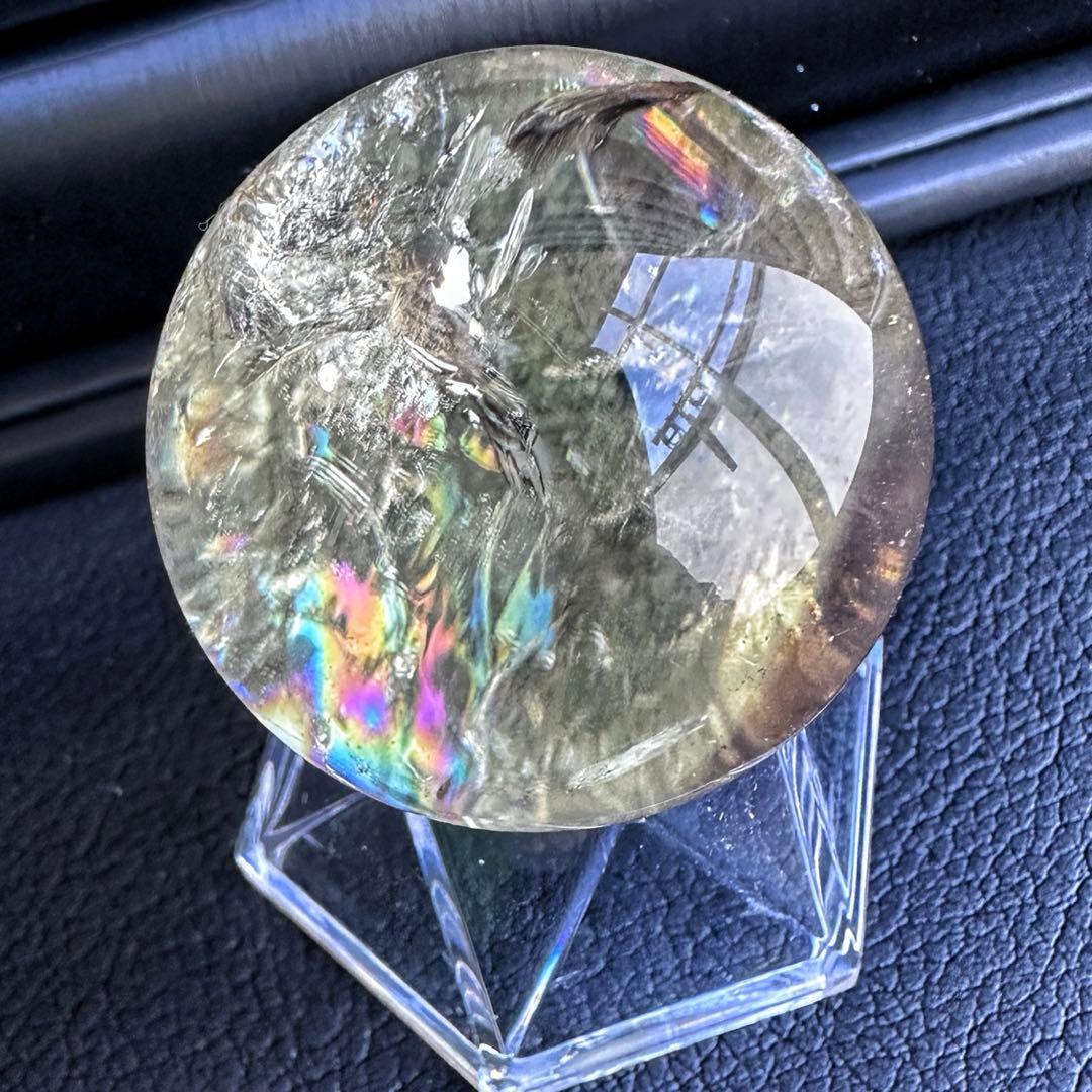 【開運 魔除】レインボースモーキーシトリン ブルーエンジェルラダー丸玉A1317