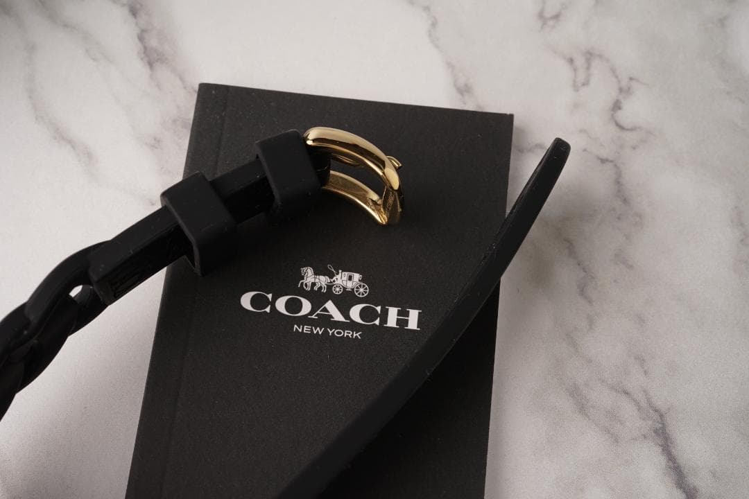 箱付き✨稼働 COACH–コーチ 腕時計 ブラック 文字盤 ベルト ゴールド色