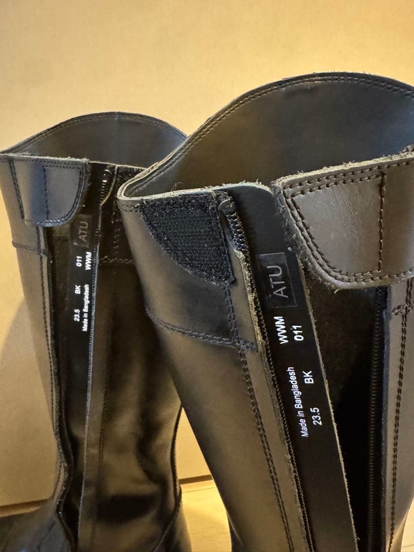 ピーコック厚底 ロングブーツ 本革バイクブーツ