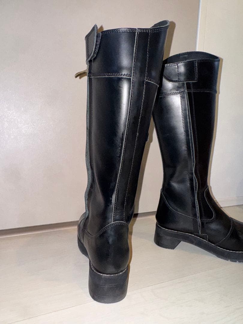 ピーコック厚底 ロングブーツ 本革バイクブーツ